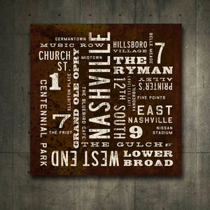 NASHVILLE Art, Rustic Wall Art, Nashville Poster, City Art, Nashville Sign, Canvas Wall Decor, Nashville Print, Word Art, Southern Decor. image 5