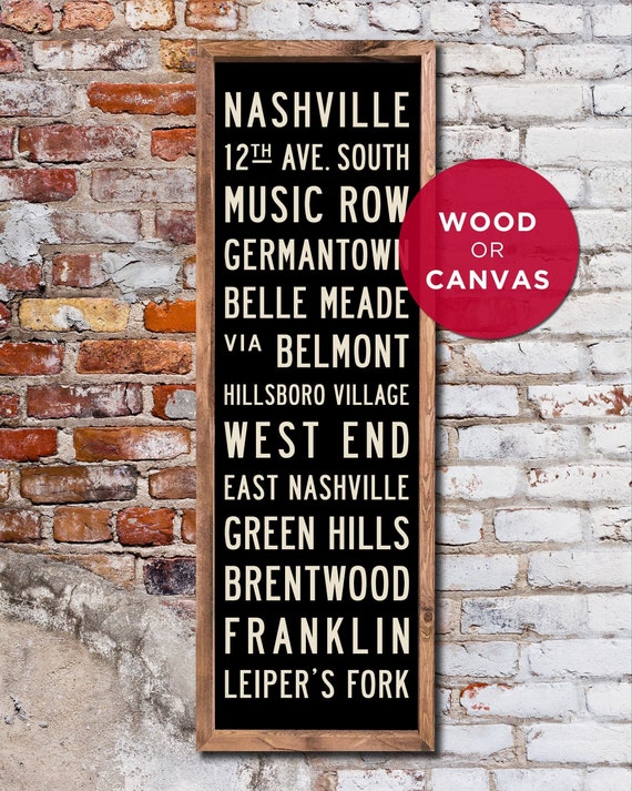 SMALL NASHVILLE Subway Art, Nashville Art, Nashville Poster, Subway Sign Art, Tennessee Industrial Decor, Word Art on Canvas or Wood. 12x36