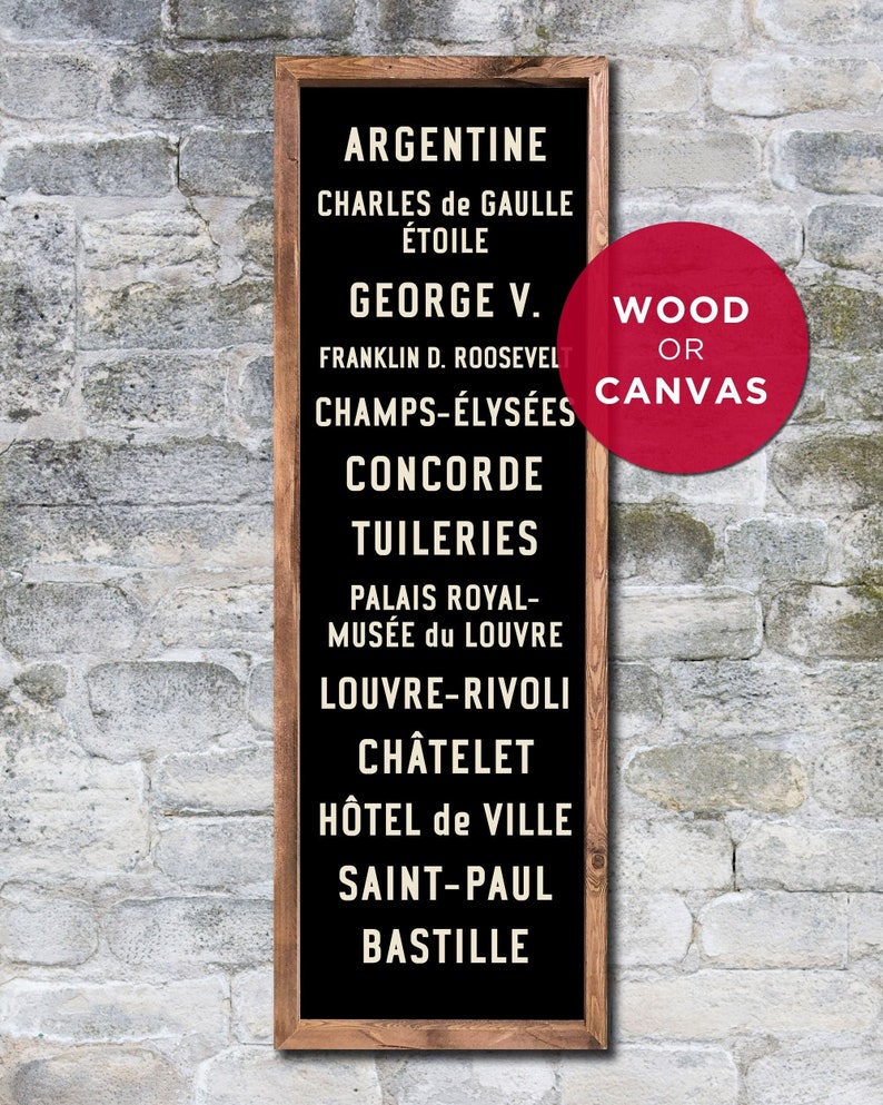 SMALL PARIS Subway Sign, Paris Subway Art, French Sign, Paris Poster, Paris Wall Decor, Travel Lover Gift, Travel Art, Canvas or Wood. 12x36 image 1