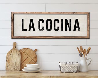 LA COCINA Sign, Spanish Kitchen Decor, Mexican Wall Art, Wood Kitchen Sign Art, Farmhouse Decor, Painted Wooden Sign, Gift for Cooks.