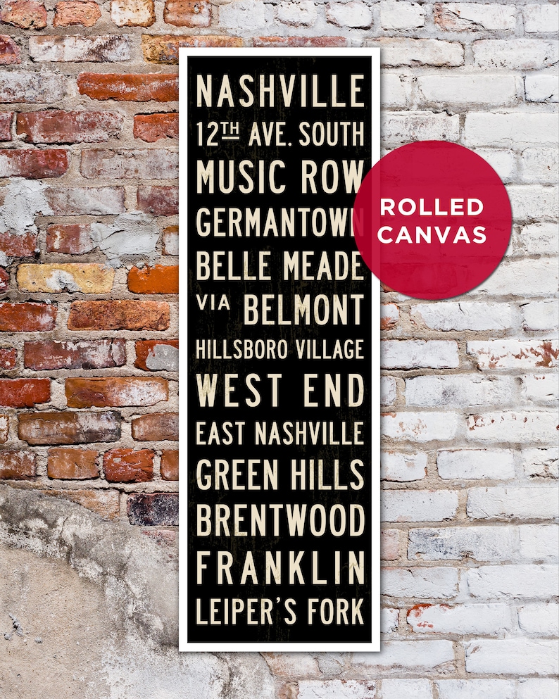 SMALL NASHVILLE Subway Art, Canvas or Hand-Painted Wood Sign, 12x36 Rolled
