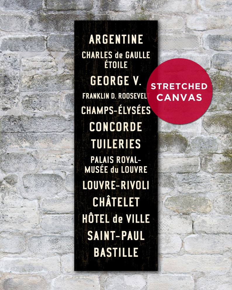 SMALL PARIS Subway Sign, Paris Subway Art, French Sign, Paris Poster, Paris Wall Decor, Travel Lover Gift, Travel Art, Canvas or Wood. 12x36 Stretched - US ONLY