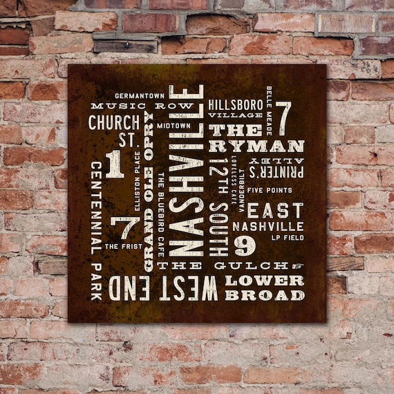NASHVILLE Art, Rustic Wall Art, Nashville Poster, City Art, Nashville Sign, Canvas Wall Decor, Nashville Print, Word Art, Southern Decor.