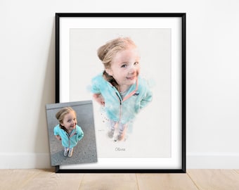 RETRATO A PARTIR DE UNA FOTO, Retrato personalizado en acuarela, Retrato infantil personalizado, Regalo para padres