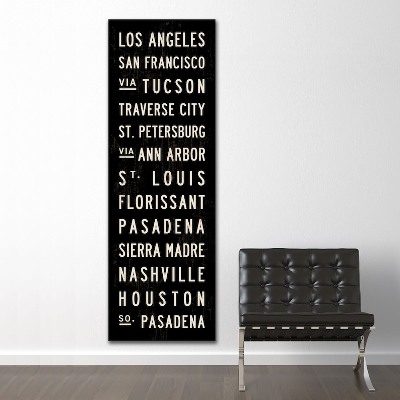 CUSTOM Subway Sign Art, Personalized Gift, Transit Sign, Modern Oversized Wall Art, Bus Scroll Word Art, Industrial Decor, Travel Gift. image 2