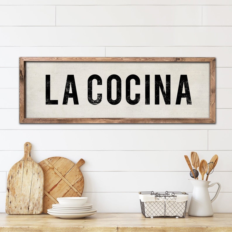 LA COCINA Sign, Spanish Kitchen Decor, Mexican Wall Art, Wood Kitchen Sign Art, Farmhouse Decor, Painted Wooden Sign, Gift for Cooks. image 1