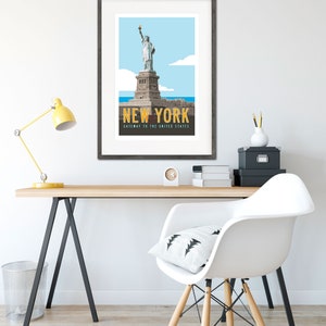 NEW YORK Travel Poster, Vintage New York Poster, Statue of Liberty Illustration, New York City Print, NYC Retro Poster Art. 20x30 image 4