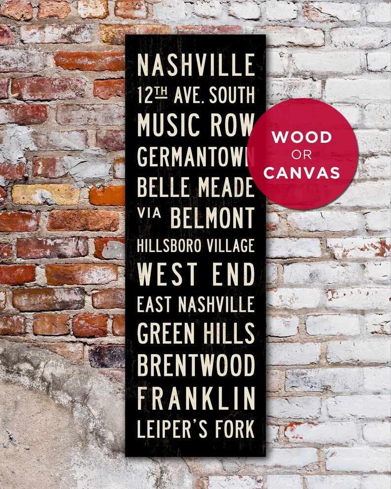 SMALL NASHVILLE Subway Art, Canvas or Hand-Painted Wood Sign, 12x36 image 6