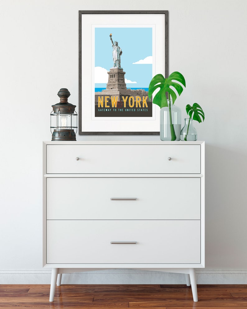 NEW YORK Travel Poster, Vintage New York Poster, Statue of Liberty Illustration, New York City Print, NYC Retro Poster Art. 20x30 image 6