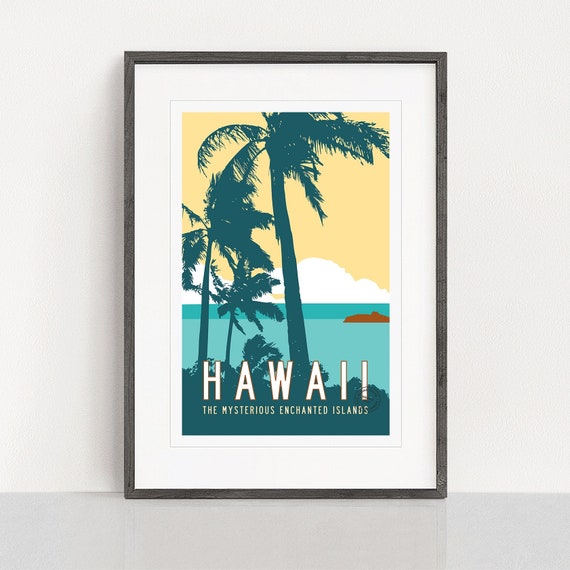 RETRO HAWAII Travel Poster Art, Vintage Hawaiian Artwork, Tropical