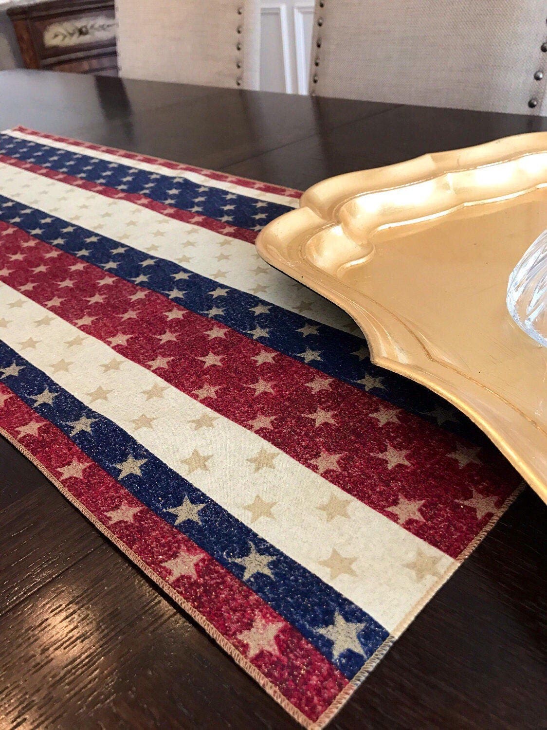 Patriotic Table Runner 4th Of July Table Runner Reversible E61