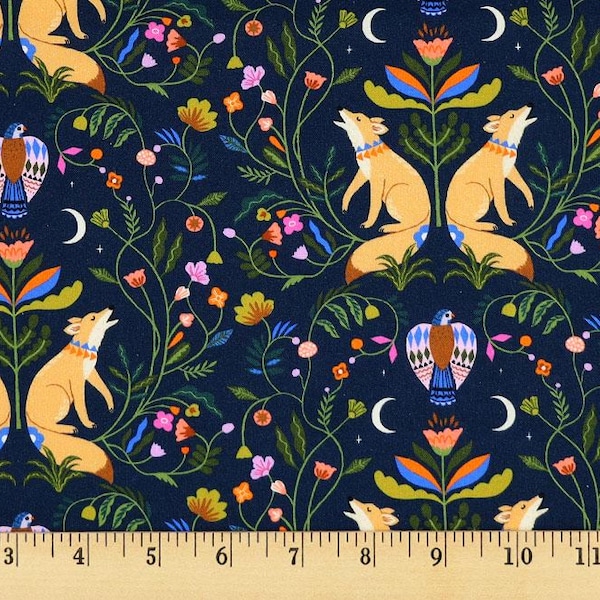 Desert 'Howling at the Moon' Coyotes - Quilt Cotton Fabric-Sold by 1/2 Yard