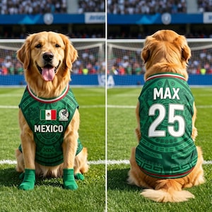 Personalized Mexico Pet Soccer Jersey,Soccer Outfit for Dogs Cat,Name Number Puppy Sportswear,Dog Clothes Custom Name,Dog Sports Fan Apparel