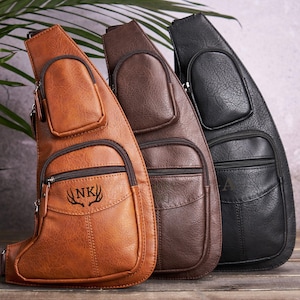 Personalized Crossbody Bag,Leather Crossbody Sling Bag,Leather Chest Bag for Men,Travel Bag For Dad,Shoulder Bag for Him,Groomsmen Gifts