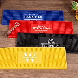 Personalized Bar Mat with Bar Name&Year,Custom Bar Coaster,Bar Runner Gifts,Pub Accessory,Silicone Barware Gift,Custom Bar Mat For Mixology