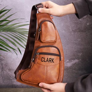 Custom Leather Crossbody Bag,Personalized Chest Bag for Him,Engraved Name Shoulder Bag,Men&#39;s Travel Bag,Boyfriend Gift,Gift For Groomsmen