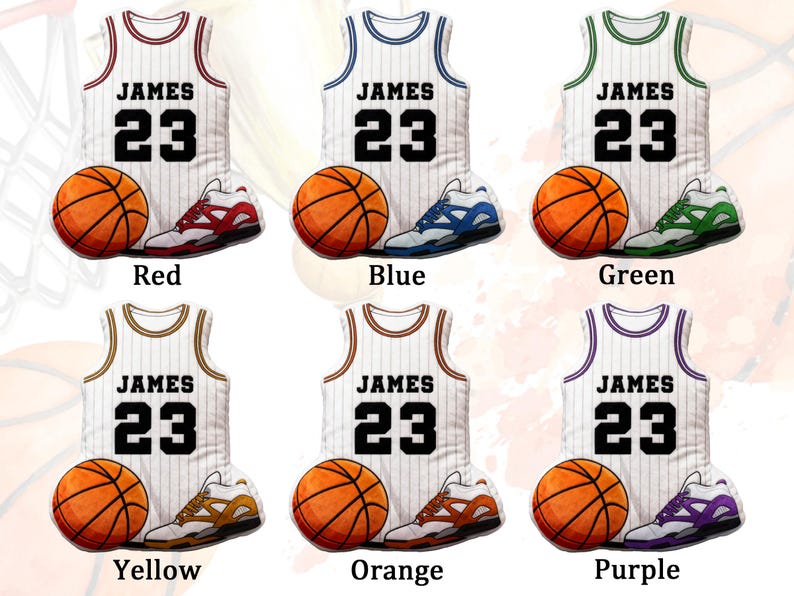 May include: A collection of basketball-themed designs featuring jerseys, basketballs, and sneakers. Each design includes a jersey with the name "JAMES" and the number "23", paired with a basketball and matching sneakers in various color schemes: red, blue, green, yellow, orange, and purple.