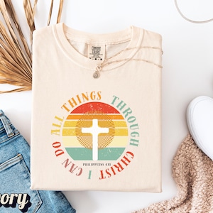 Maglietta cristiana – Posso fare ogni cosa in Cristo, maglietta con versetto biblico Filippesi 4:13, maglietta della fede, regalo ispiratore per uomini e donne