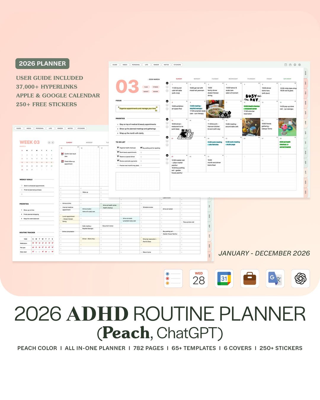 2026 ADHD Planner (peach) ADHD Digital Planner, Goodnotes Planner, iPad ...