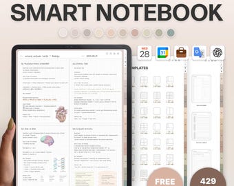 429 Templates Smart Notebook (ChatGPT Integration) + Free Stickers Goodnotes Notebook iPad Template Weekly Planner Study Simple Minimalist