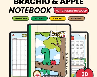 JOGUMAN <Brachio & Apple> Notebook + Free Stickers Goodnotes iPad Template Weekly Planner Study Simple Minimalist | Officially Licensed