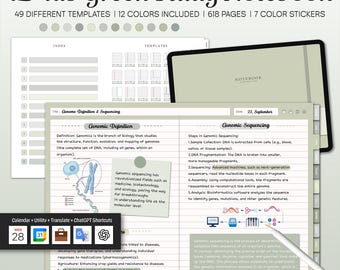 Cuaderno verde de 12 pestañas (integración con ChatGPT) Pegatinas Cuaderno Goodnotes Plantilla para iPad Planificador semanal Estudio Simple Minimalista