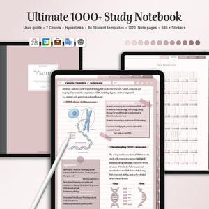 1000+ sjablonen Dusty Pink Study Notebook Stickers Goodnotes Notebook iPad-sjabloon Wekelijks Planner Study Eenvoudig Minimalistisch