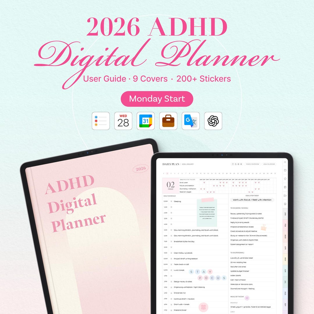 2026 ADHD Digital Planner (mon. Start) Goodnotes Planner iPad Template ...