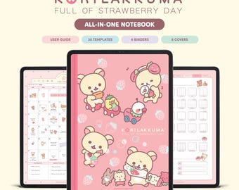 Cuaderno digital Korilakkuma Strawberry Day / Planificador para iPad y tabletas Android compatible con Goodnotes, Notability y Samsung Notes / Licencia oficial