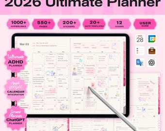 Agenda definitiva 2026 (rosa) Agenda para Android, Calendario Goodnotes, Diario Semanal Mensual con pegatinas, Agenda para 2026, Notability