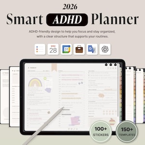 2026 Simple ADHD Planner ChatGPT (Rainbow, Sunday+Monday Start) | Goodnotes Notability Planner iPad Template Weekly Planner Simple for Focus
