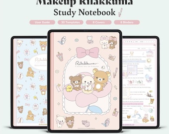 Cuaderno de estudio de maquillaje de Rilakkuma / Cuaderno para iPad y Android compatible con Goodnotes, Notability y Samsung Notes / Plantillas digitales / Licencia oficial