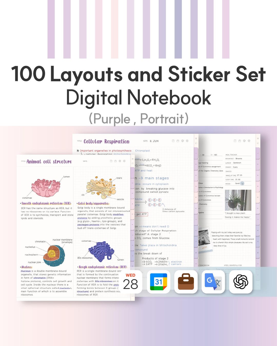Study Guide Layours 100+ Layouts and Sticker Set Digital Notebook (purple) Chatgpt ...
