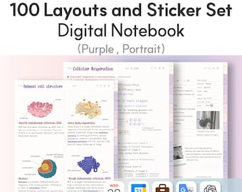 Más de 100 diseños y juego de pegatinas Cuaderno digital (morado) ChatGPT Goodnotes Cuaderno iPad Plantilla Planificador semanal Estudio Simple Minimalista