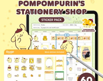 Paquete de pegatinas digitales de la papelería de Pompompurin <Edición 30 Aniversario> / Pegatinas de Sanrio / Notability de Goodnotes / Licencia oficial