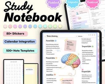 Más de 500 pegatinas para cuadernos de estudio | Cuaderno Goodnotes | iPad | Samsung | Notas | Plantilla Notability | Planificador semanal | Estudio sencillo y minimalista