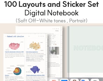 Más de 100 diseños y juego de pegatinas. Cuaderno digital ChatGPT Goodnotes. Plantilla para iPad. Planificador semanal. Estudio sencillo y minimalista.