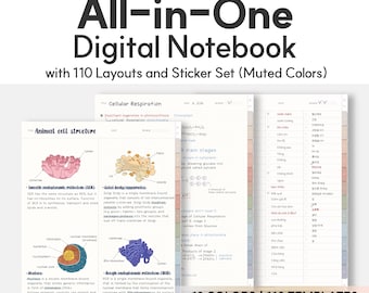 Cuaderno digital todo en uno con 110 diseños (colores suaves), pegatinas, plantilla para iPad, planificador semanal, diseño minimalista y sencillo.