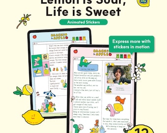 JOGUMAN <Lemon is Sour, Life is Sweet> Animated Stickers | Goodnotes Notebook iPad Template Simple Daily Life | Officially Licensed