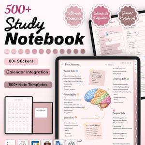 Mais de 500 adesivos neutros rosa para caderno, perfeitos para Goodnotes, iPad, planejamento semanal e estudo minimalista.