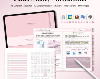 12 roze tabbladen notitieboekje (ChatGPT-integratie) Stickers Goodnotes Notebook iPad-sjabloon Wekelijks Planner Studie Eenvoudig Minimalistisch