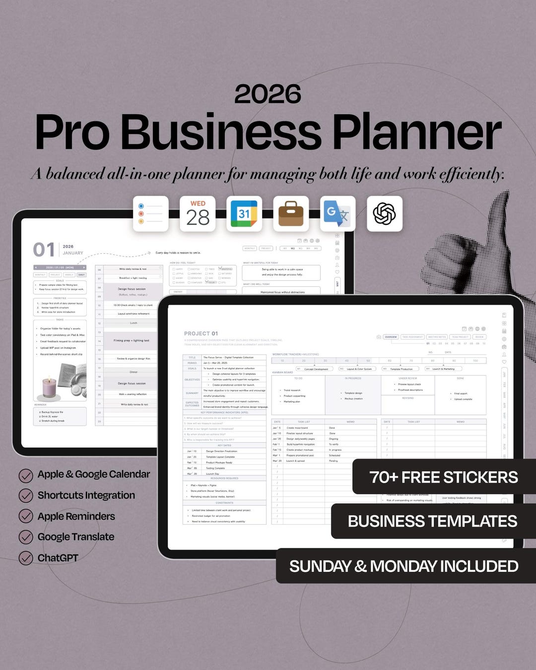 Manager Planner 2026 Professional Manager Planner (blue, Sunday/monday Start) Goodnotes ...