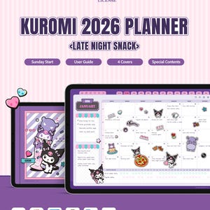Kuromi 2026 Digital Planner | Sanrio iPad and Android Tablet Planner | Sunday Start | Hyperlinked | Officially Licensed