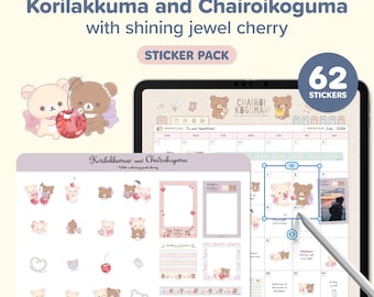 Paquete de stickers digitales de Korilakkuma y Chairoikoguma / Stickers adorables de Rilakkuma para iPad, Goodnotes y Notability / Licencia oficial