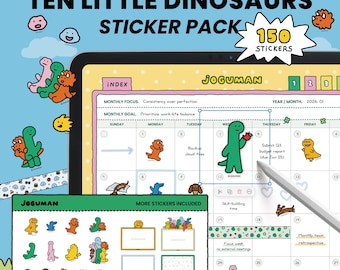 JOGUMAN <Ten Little Dinosaurs> Sticker Pack | Digital Stickers Goodnotes Notebook iPad Template Simple Daily Life | Officially Licensed