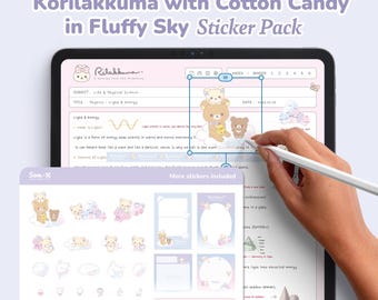 Paquete de pegatinas de algodón de azúcar de Korilakkuma / Bonitas pegatinas para iPad y Android para Goodnotes y Notability / Pegatinas digitales / Licencia oficial