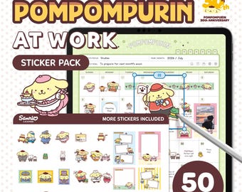Paquete de stickers digitales de Pompompurin en el trabajo <Edición 30 Aniversario> / Sanrio Goodnotes Notability Samsung Notes / Licencia oficial