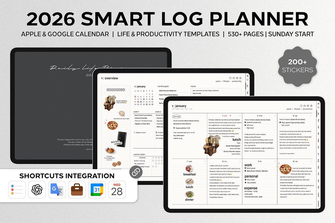 2026 Smart Log Planner (dark, Sun) Goodnotes Planner iPad Template ...