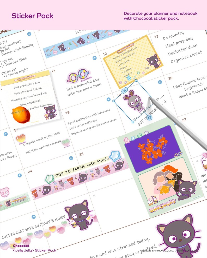 Chococat Cat Sticker Chococat Digital Planner Stickers | Sanrio Sticker Pack for iPad and ...