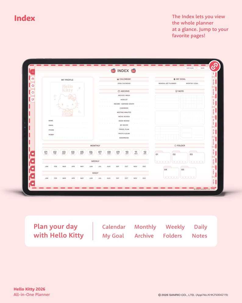 Hello Kitty 2026 All-in-one Digital Planner | Sanrio iPad & Tablet ...